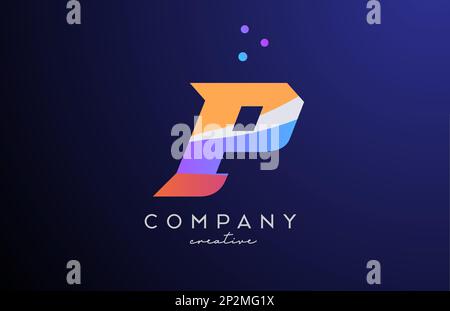 colored P alphabet letter logo icon with dots. Orange pink blue creative template design for company and business Stock Vector