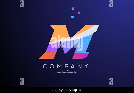 colored M alphabet letter logo icon with dots. Orange pink blue creative template design for company and business Stock Vector
