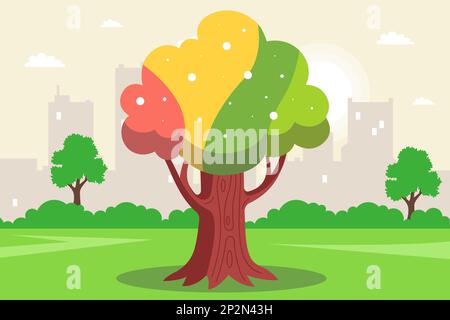 magic tree among ordinary trees. foliage gradient. flat vector illustration. Stock Vector