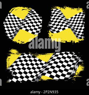 Race yellow grunge checkered flags Stock Vector