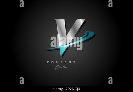 silver metal blue A alphabet letter logo icon design with swoosh ...