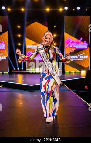 Rust, Germany. 04th Mar, 2023. Kira Geiss, Miss Germany 2023, is on stage. The finale of the 'Miss Germany' 2023 pageant took place at Europa-Park. Ten finalists competed in the election. Credit: Philipp von Ditfurth/dpa/Alamy Live News Stock Photo