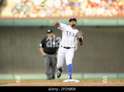 JUL 31, 2015: Texas Rangers second baseman Rougned Odor #12 during an MLB  game between the San Francisco Giants and the Texas Rangers at Globe Life  Park in Arlington, TX Texas defeated