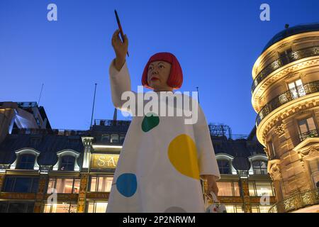 Yayoi Kusama invests Louis Vuitton, facing the Samaritaine. LV DREAM, the  name of the new free exhibition space which opens opposite the Seine and  the Samaritaine in Paris, France on March 3