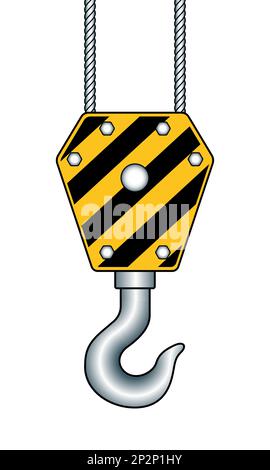Illustration of industrial lifting crane hook. No mesh gradient Stock Vector