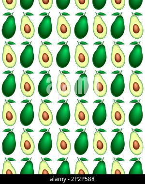 Seamless pattern of fresh avocado fruit, whole and cut in half avocado with pit Stock Vector