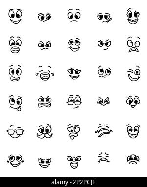 Set of faces showing different emotions in doodle style on a white background Stock Vector