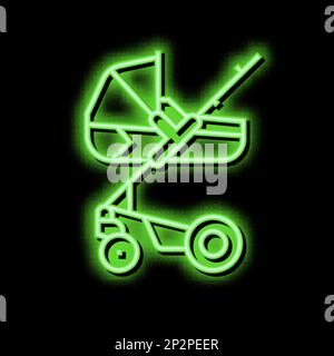 stroller carrycot baby neon glow icon illustration Stock Vector