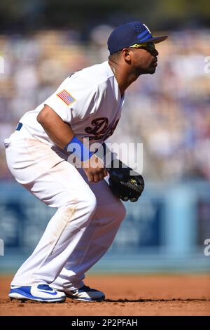 19 June 2015: Los Angeles Dodgers Right field Yasiel Puig (66) [9924]  reacts after narrowly missing a catch in shallow right field during a Major  League Baseball game between the San Francisco