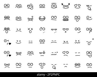 Set of faces showing different emotions in doodle style on a white background Stock Vector