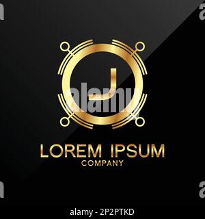 ALPHABERICAL Letter J Base Luxury Premium God Logo, Metalic logo, initial logo, Stock Vector