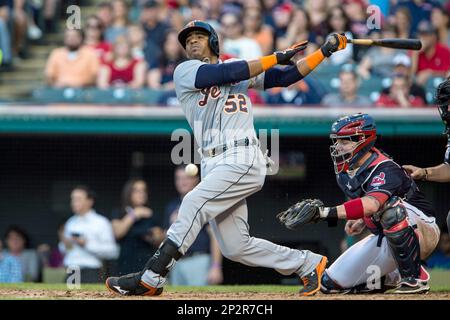 23 June 2015: Detroit Tigers Left field Yoenis Cespedes (52) [6997] at bat  during the game between the Detroit Tigers and Cleveland Indians at  Progressive Field in Cleveland, OH. Detroit defeated Cleveland