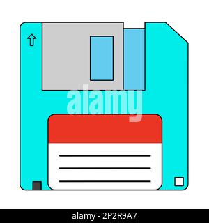 Floppy disk or diskette retro electronic storage device, doodle style flat vector illustration Stock Vector