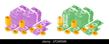 Indian Rupee Money Bundle and Coins Stock Vector