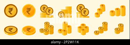 Indian Rupee Coin Icon Set Stock Vector