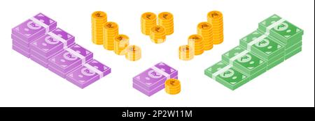 Indian Rupee Money and Coin Bundle Set Stock Vector