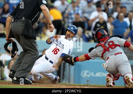 19 June 2015: Los Angeles Dodgers Right field Yasiel Puig (66) [9924]  reacts after narrowly missing a catch in shallow right field during a Major  League Baseball game between the San Francisco