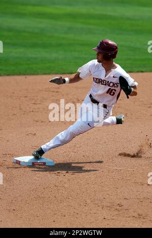 Jun, 2015: Razorback base runner Andrew Benintendi #16 makes his way  between second and third. The Arkansas Razorbacks defeated the Missouri  State Bears 3-2 in the final game of the Super Regionals