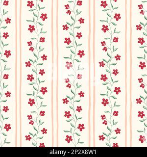 Indian Chintz Flowers and Vertical Stripes Vector Seamless Pattern Stock Vector