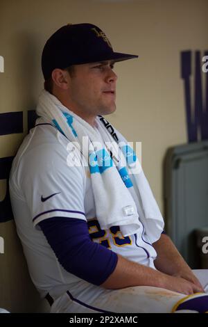 William & Mary at LSU; LSU infielder Austin Nola (36) throws out a William  & Mary hitter; LSU won the game 10-9; Alex Box Stadium, Baton Rouge; LA.  (Credit Image: © John