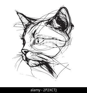 Vector Hand drawn Illustration of a Cat Head Stock Vector
