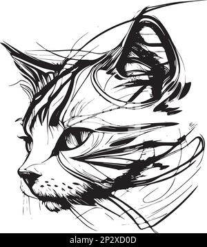 Vector Hand drawn Illustration of a Cat Head Stock Vector