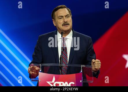 Oxon Hill, United States. 04th Mar, 2023. Mike Lindell, CEO of MyPillow, at the 2023 Conservative Political Action Conference (CPAC) in National Harbor, Maryland, U.S., on Saturday, March 4, 2023. Credit: Ron Sachs /CNP/Sipa USA Credit: Sipa USA/Alamy Live News Stock Photo