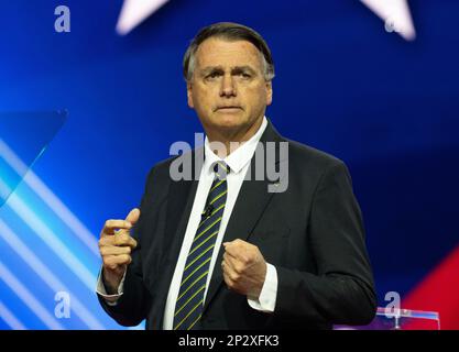 Oxon Hill, United States. 04th Mar, 2023. Jair Bolsonaro, 38th President of Brazil, at the 2023 Conservative Political Action Conference (CPAC) in National Harbor, Maryland, U.S., on Saturday, March 4, 2023. Credit: Ron Sachs /CNP/Sipa USA Credit: Sipa USA/Alamy Live News Stock Photo