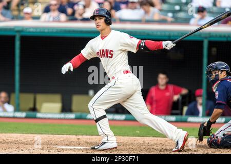 10 May 2015: A Cleveland Indians fan with a foam Chief Wahoo hat during the  game between the Minnesota Twins and Cleveland Indians at Progressive Field  in Cleveland, OH. Cleveland defeated Minnesota