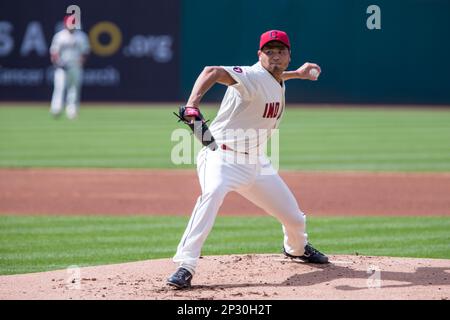 10 May 2015: A Cleveland Indians fan with a foam Chief Wahoo hat during the  game between the Minnesota Twins and Cleveland Indians at Progressive Field  in Cleveland, OH. Cleveland defeated Minnesota