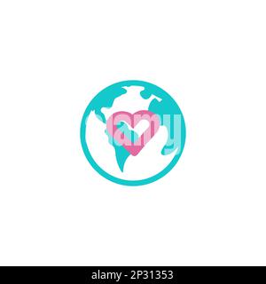 World map symbol isolated. Vector illustration. Globe icon in shape of heart.EPS 10 Stock Vector