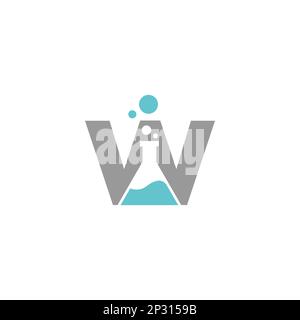 Letter W logo in laboratory beaker. Vector elements for science, biology, physics or chemistry design.EPS 10 Stock Vector