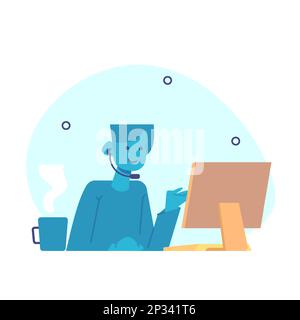 customer care who gives directions in front of the laptop. Online customer service concept. Stock Vector