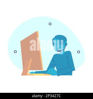 customer care who gives directions in front of the laptop. Online customer service concept. Stock Vector