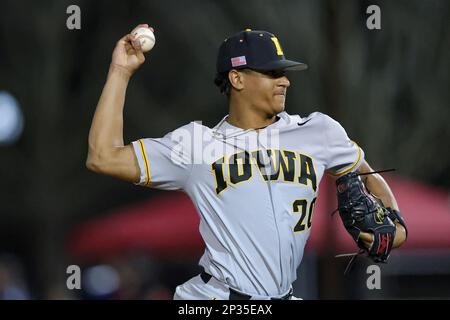 March 04, 2022: Iowa Hawkeyes pitcher Marcus Morgan (20) during a college  baseball game between the Iowa Hawkeyes and South Alabama Jaguars at Stanky  Field in Mobile, Alabama. Bobby McDuffie/CSM (Credit Image: ©