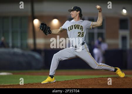 March 04, 2022: Iowa Hawkeyes pitcher Marcus Morgan (20) during a college  baseball game between the Iowa Hawkeyes and South Alabama Jaguars at Stanky  Field in Mobile, Alabama. Bobby McDuffie/CSM (Credit Image: ©