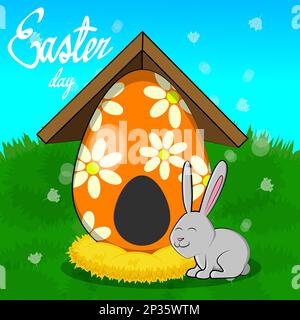 Cute bunny made himself a new house from an egg for Easter Stock Vector