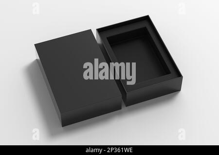 Open black box packaging mockup on white background. Template for your design Stock Photo