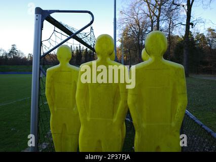 Yellow plastic training free kick mannequins Stock Photo