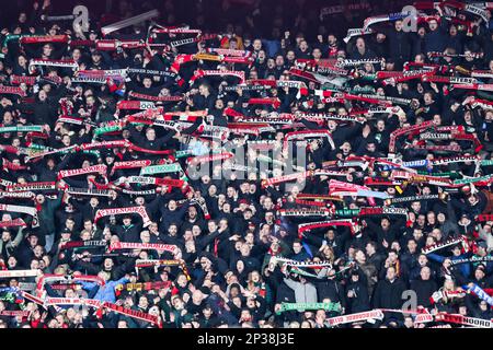 04-03-2023: Sport: Feyenoord v  Groningen ROTTERDAM, NETHERLANDS - MARCH 4: Supporters/Fans of Feyenoord Rotterdam during the match Eredivisie Feyenoo Stock Photo