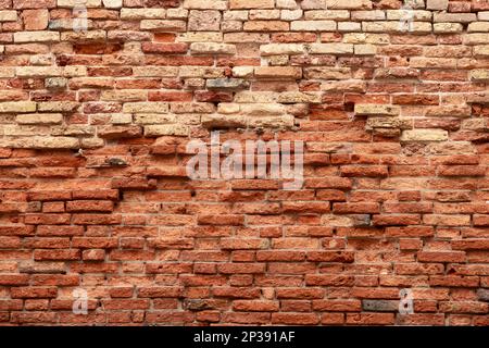 Weathered and sunburned old brick wall. High resolution photo with detail for background Stock Photo