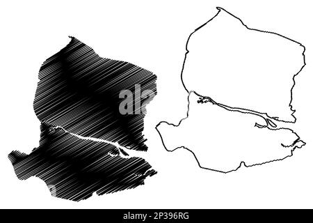 Castle Point district (United Kingdom of Great Britain and Northern Ireland, ceremonial county Essex, England) map vector illustration, scribble sketc Stock Vector