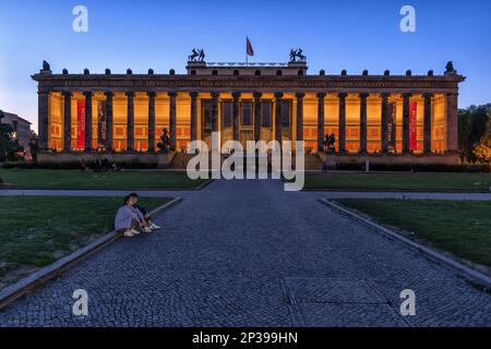 Berlin, Germany, Altes Museum (Old Museum) building illuminated at night on the Museum Island, German Neoclassical style architecture from 1830. Stock Photo
