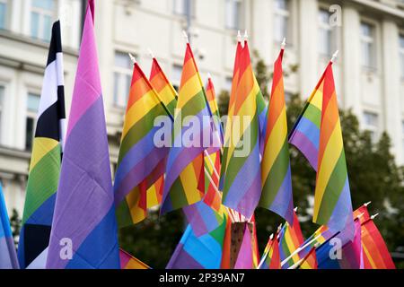 Colorful rainbow flags - symbol of LGBT gay pride Stock Photo