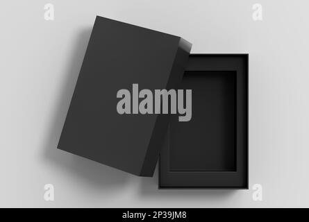 Open black box packaging mockup on white background. Template for your design Stock Photo