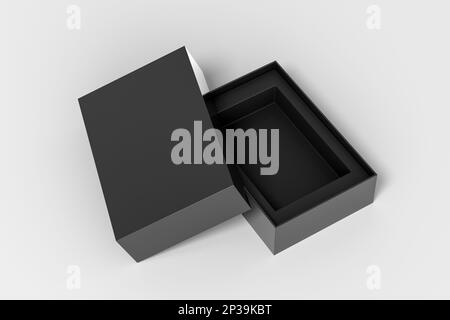 Open black box packaging mockup on white background. Template for your design Stock Photo