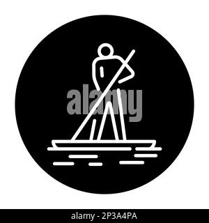 Paddleboarding black line icon. Water activity. Pictogram for web page. Stock Vector