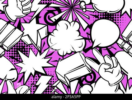 Seamless pattern with comic speech bubbles signs and symbols. Cartoon pop art creative image. Stock Vector