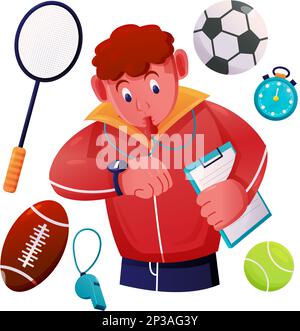 Gym teacher and exercise equipment, perfect for design assets Stock Vector