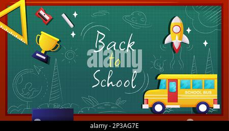 Back to School, Chalkboard background with fun objects Stock Vector